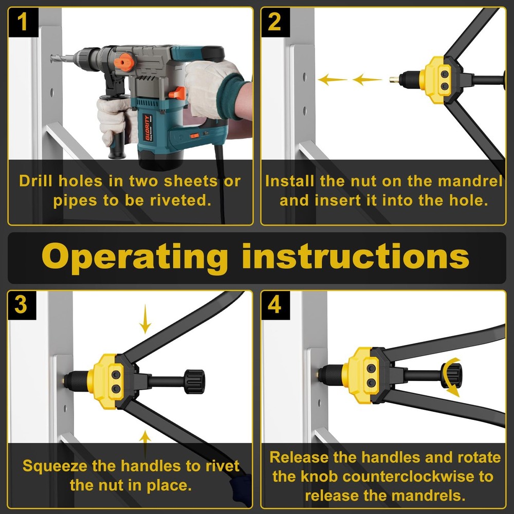 IMQUALI Rivet Nut Tool Kit, 16" Rivnut 16‘’ Tool, Black