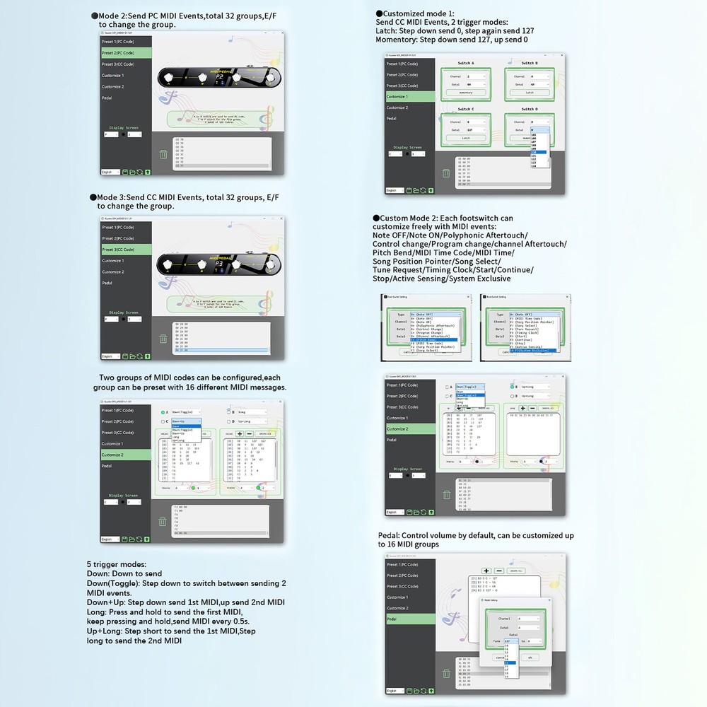 Wireless MIDI Controller Pedal 5 Modes Digital Display 25Hrs USB VCLF