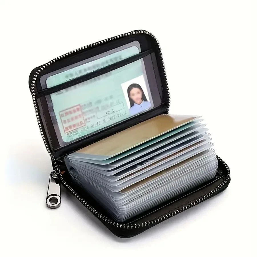 RFID Blocking Genuine Leather Zipper Wallet – Secure Card Holder Organizer