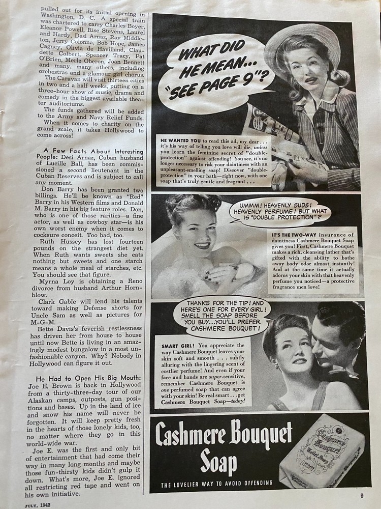 Cashmere Bouquet Soap, Vintage Print Ad, aa