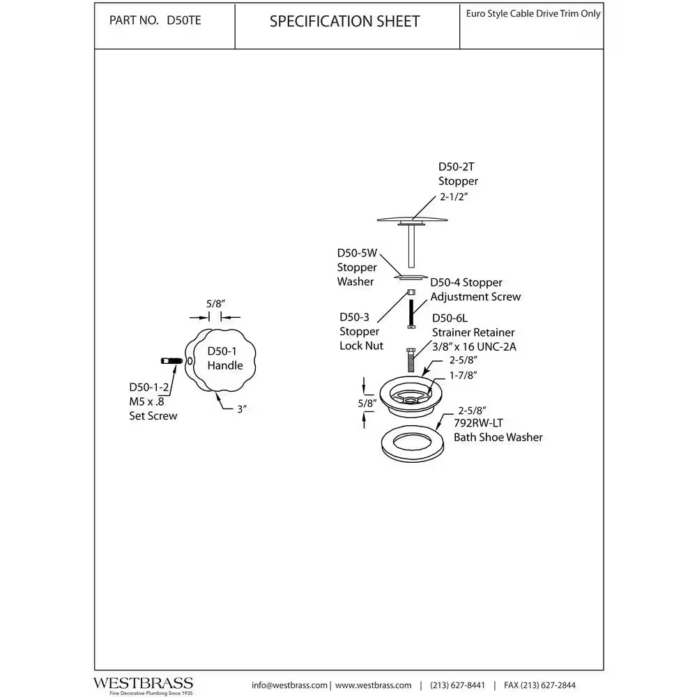 2-1/2 In. Replacement Drain and Handle for Cable Drive Drains, Matte Black