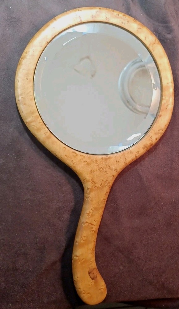 Vintage BirdsEye Maple Hand Held Beveled Mirror
