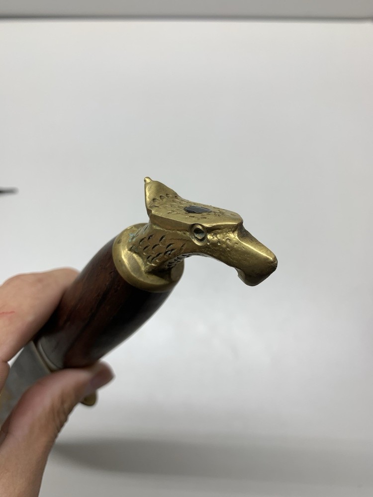 Vintage Mexico Brass Eagle Head Wood Handle Fixed Blade Knife