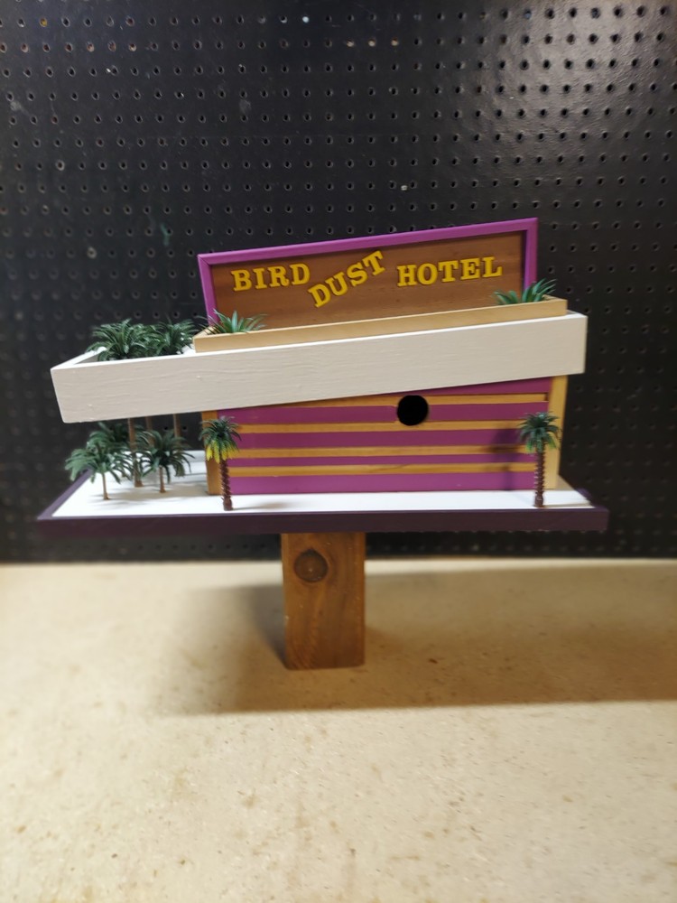 Mid-Century Modern Cedar Birdhouse - Easy clean out on back - "Bird Dust Hotel"