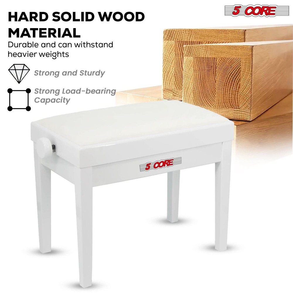 5 Core Piano Bench Height Adjustable Padded Cushion Solid Wood Keyboard Stool