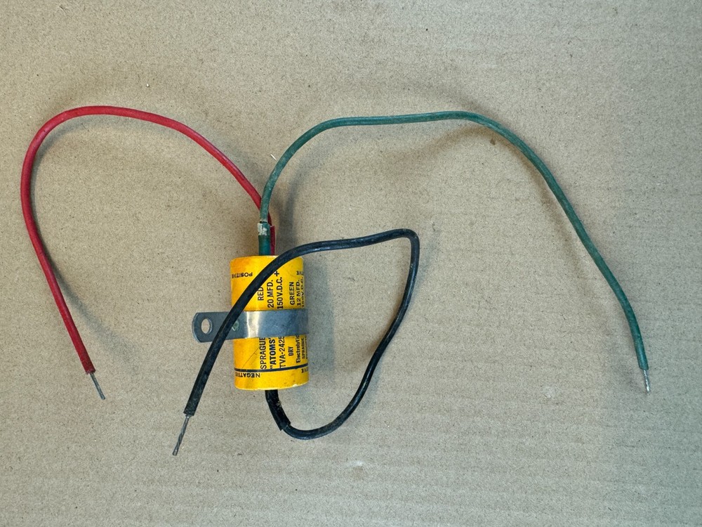 NOS Vintage TVA-2425 Sprague Atom Paper Capacitor 20 + 12 uf 150v Firecracker
