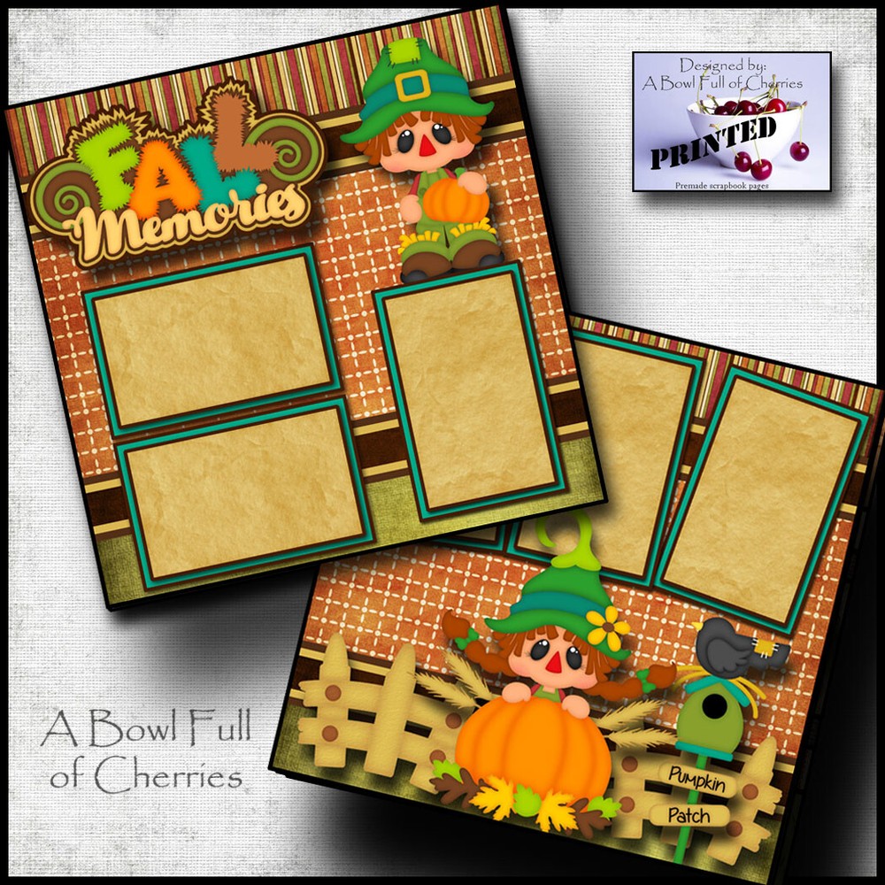 FALL MEMORIES autumn 2 premade scrapbook pages paper printed layout CHERRY 0097