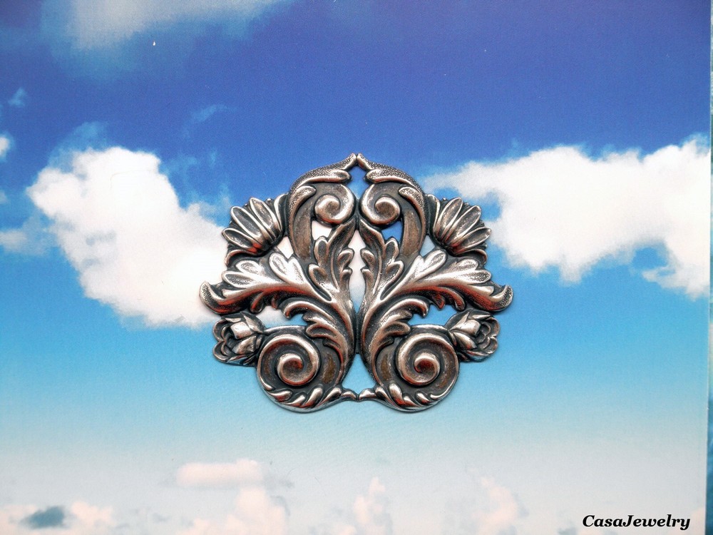 #6190 ANTIQUED .925 STERLING SILVER PLATED OPEN FILLIGRE COMPONENT - 1 Pc