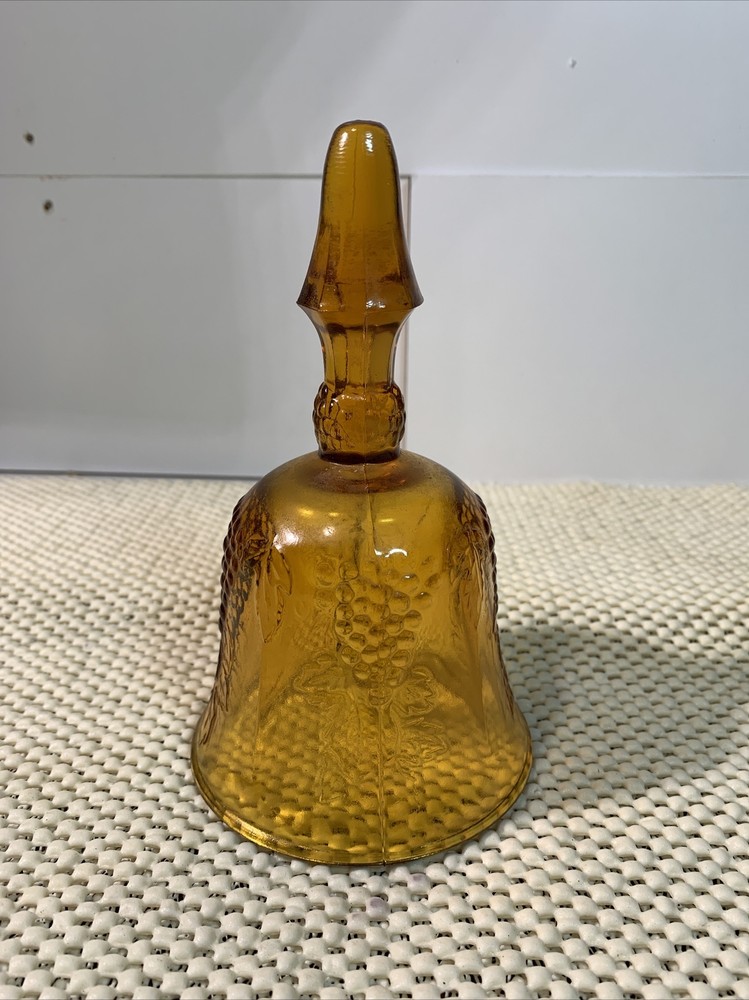 Indiana Glass Tiara Amber Decorative Dinner Bell Grape Pattern EUC