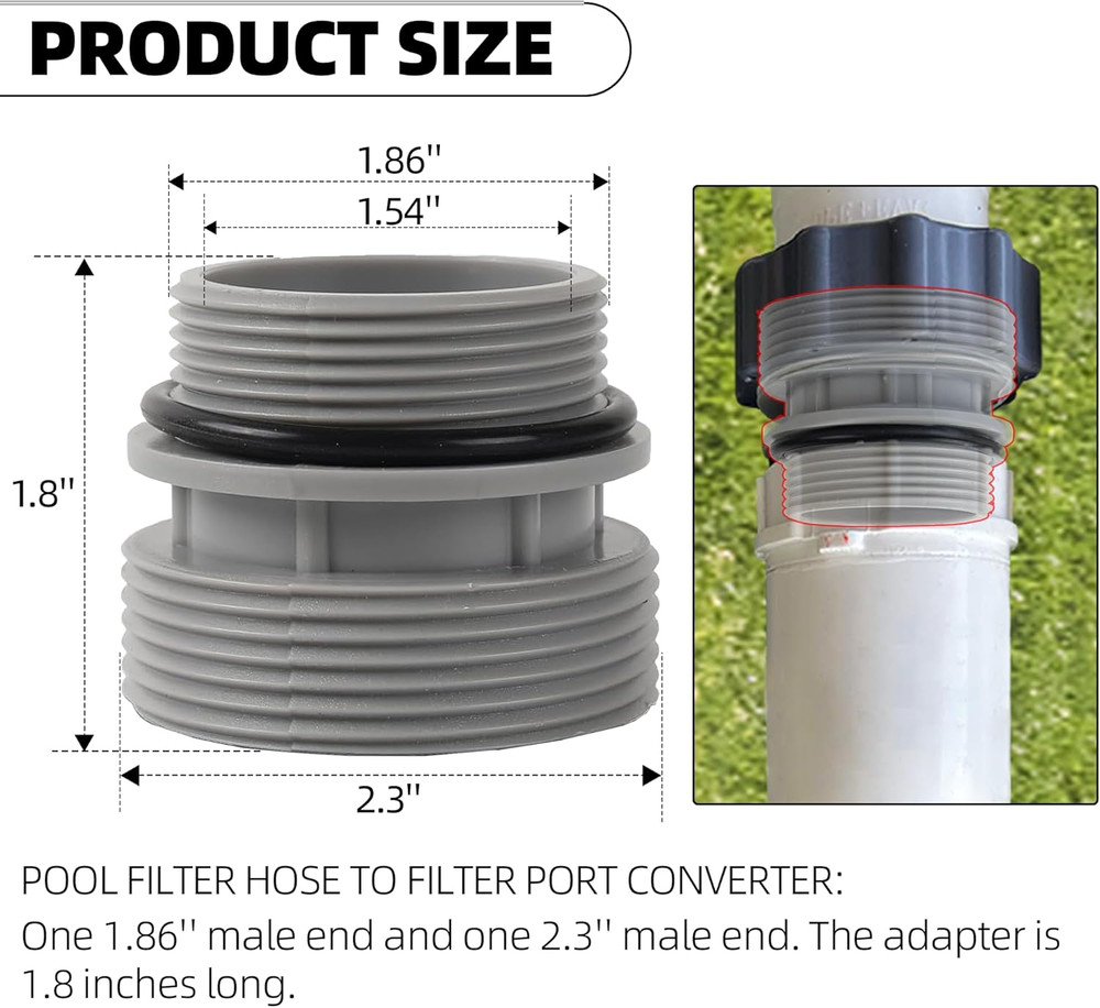 2PCS 40Mm to 1 1/2" Filter Hose Conversion Kit - above Ground Pool Adapter