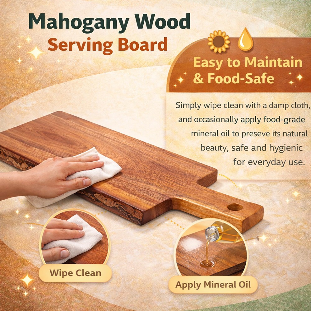 Creative Home Premium Solid Mahogany Wood Charcuterie & Serving Board, Hand‑C...