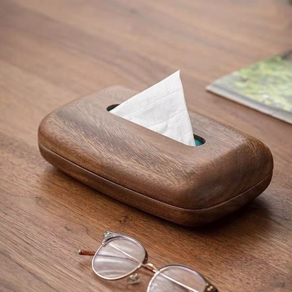 Pebble Style Walnut Wood Tissue Box Desktop Tissue Case Office Storage Box ❥