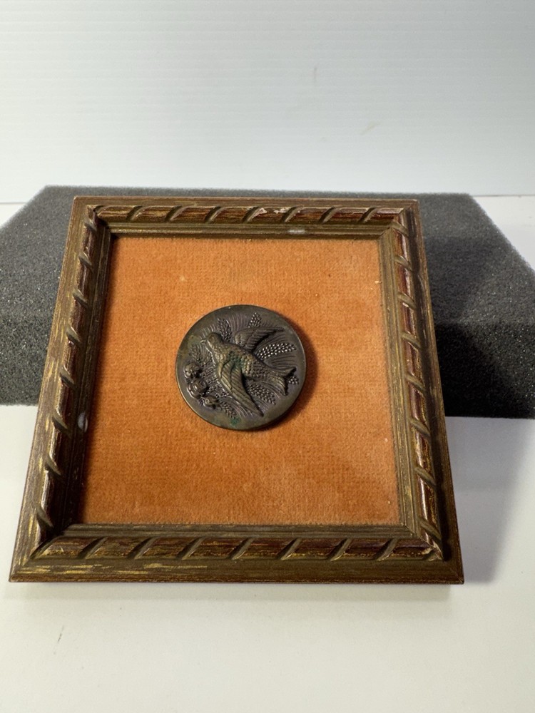 Antique Victorian Era Brass Button With Bird Motif