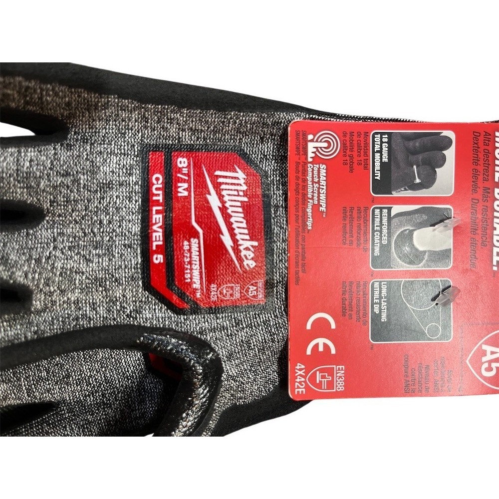 Milwaukee Work Gloves Cut Level A5 High Dexterity Nitrile Dipped Size M