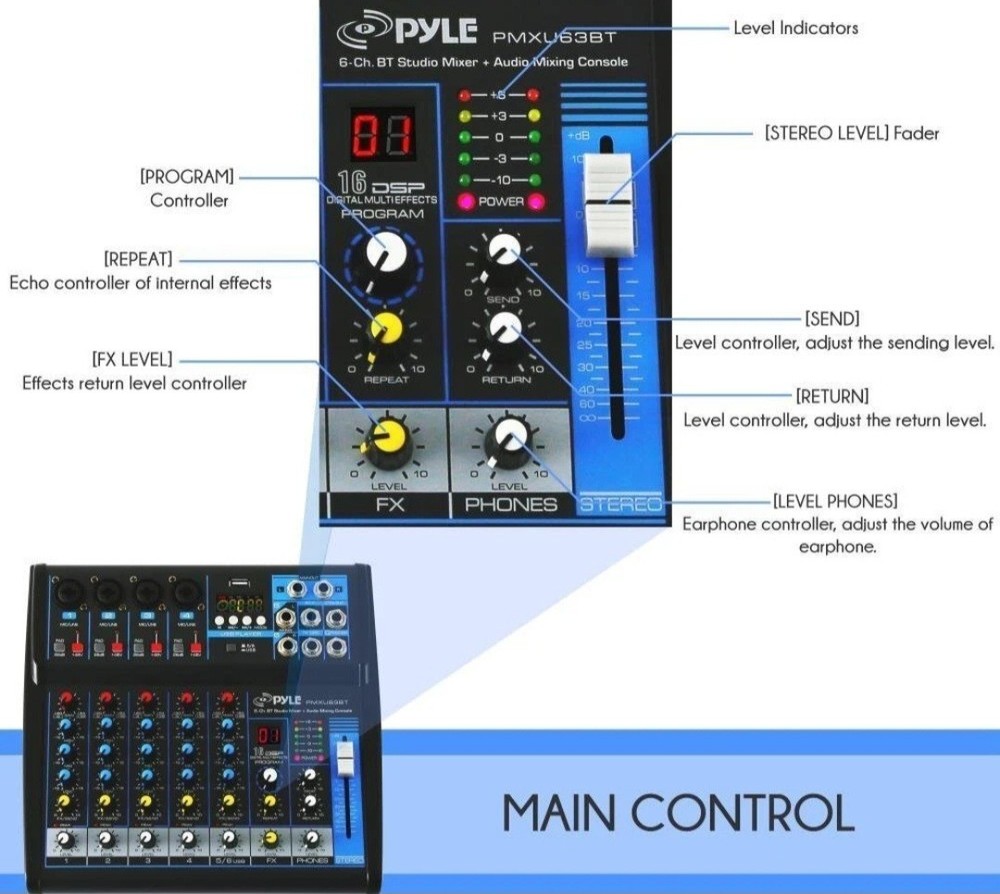 Pyle Professional Audio Mixer Sound Board Console - Desk System Interface NEW