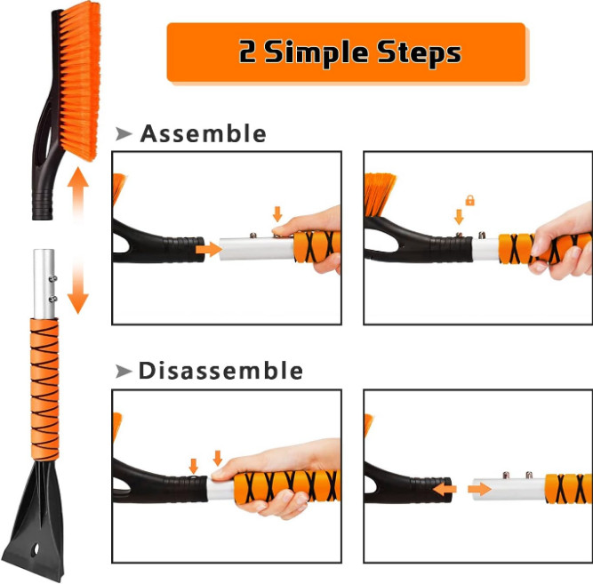 27" Car Snow Brush & Ice Scraper – Detachable Winter Tool with Foam Grip Handle