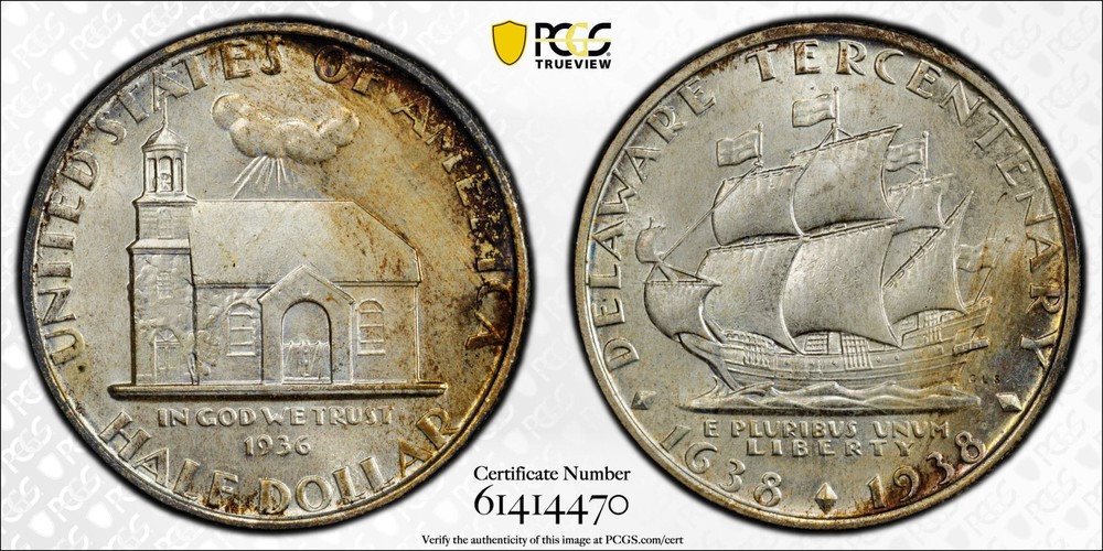 1936 P Classic Commemorative Delaware Tercentenary PCGS MS-66 Delaware