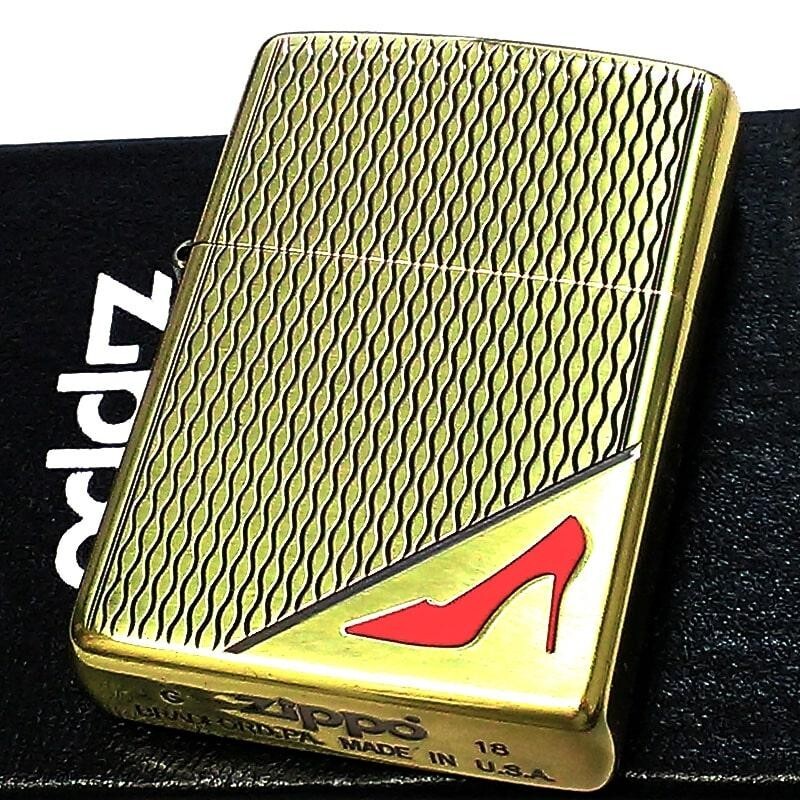 Zippo Red High Heels Sexy Fishnet Stockings Gold 2 Sided Processing Etching