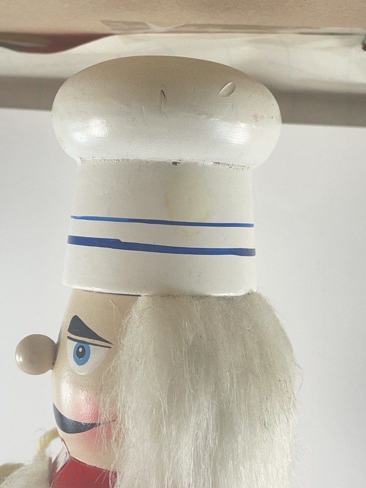 VTG. CHRISTMAS NUTCRACKER Chef - Red/White Apron with Spaghetti /Fork 14"