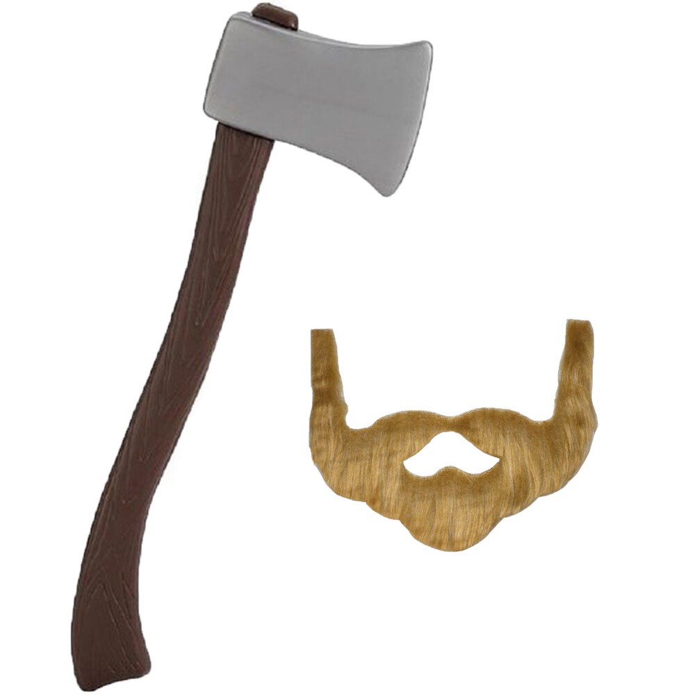 24" Plastic Lumberjack Axe & Brown Beard Costume Set