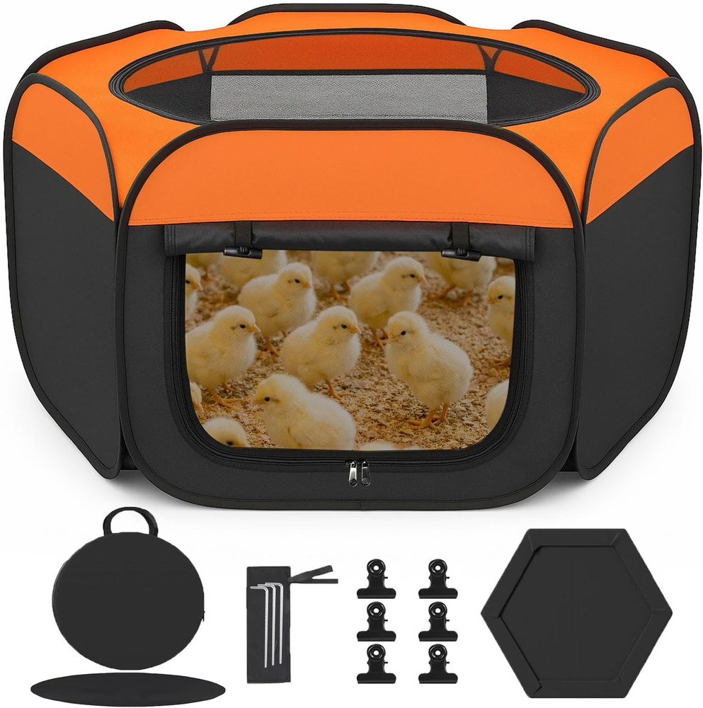 Chicken Brooder Box for Chicks, Pop up Chick Starter Kit Brooder Pen with Double