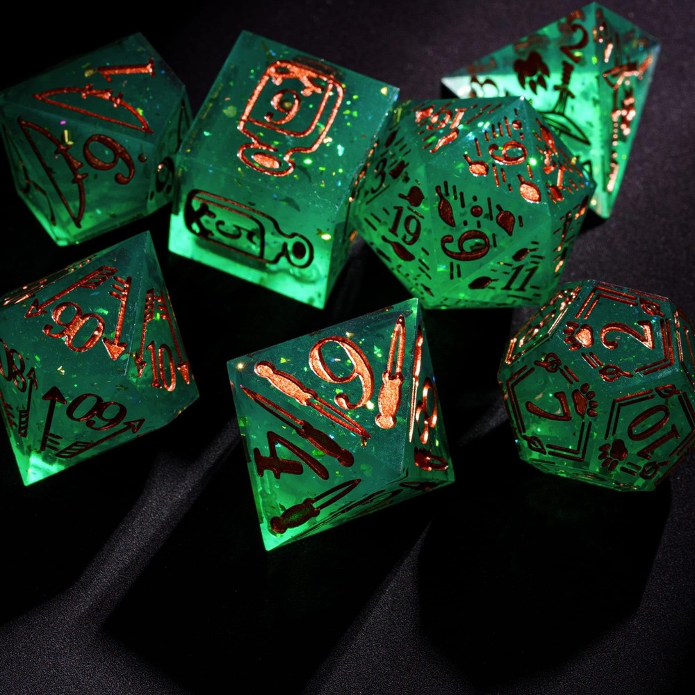 7-Die Sharp Edges DND Dice Set, Ranger Pattern Polyhedral D&D Dice Set for DN...