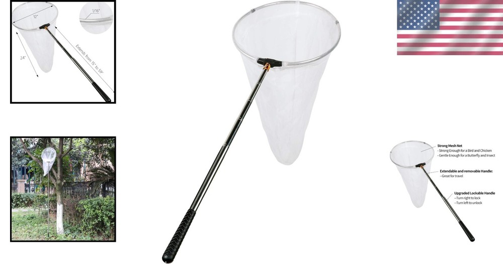 Professional Butterfly and Insect Net with Adjustable 24" Depth - Easy Assembly
