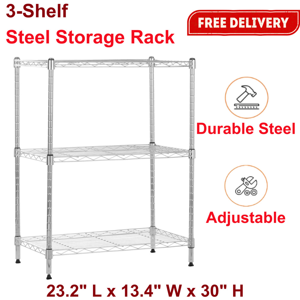 3-Shelf Adjustable Heavy Duty Steel Wire Rack Storage Shelving Organizer Kitchen