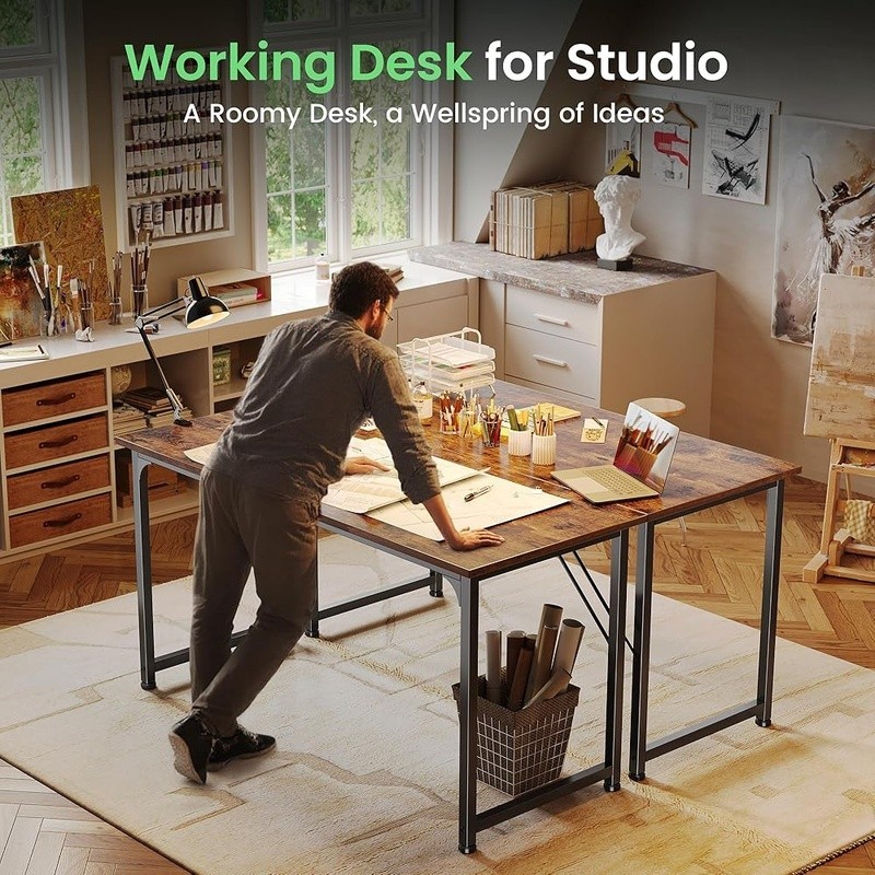 Rustic Brown Simple Desk Modern Workstation Home Office Gaming Study Room New