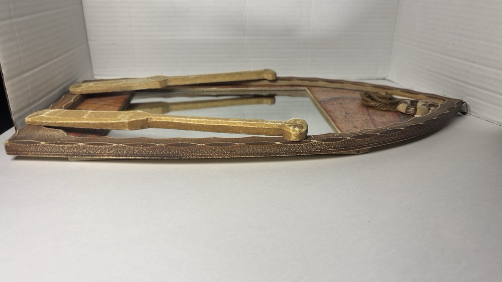Wooden Row Boat Wall Mirror Nautical Map Home Decor