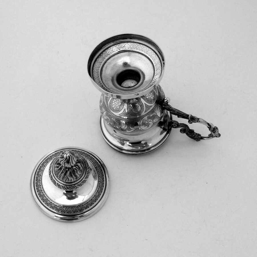 Covered Footed Cup Eagle Head Handle Italian Silver 19th Century