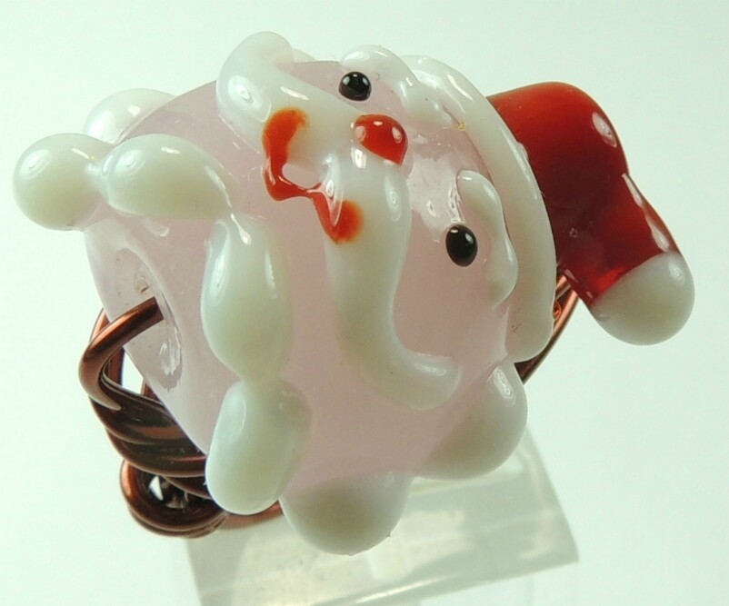Wire Wrapped Lampwork Santa Bead Ring Handcrafted