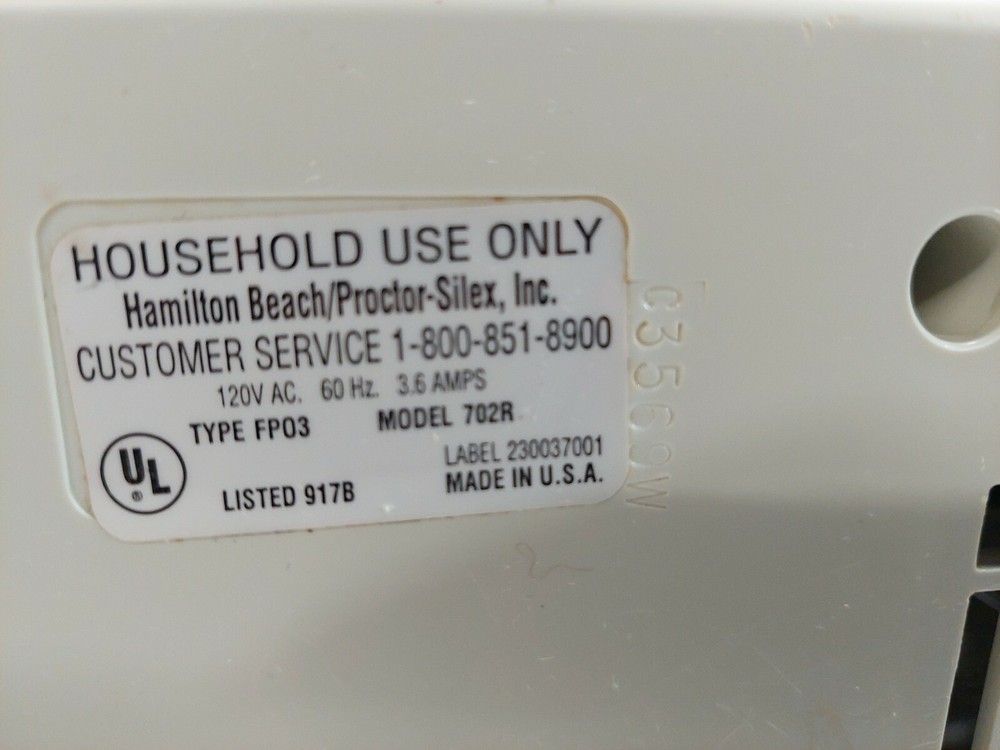 Hamilton Beach Dual Speed Food Processor 702-R Replacement Motor Base White