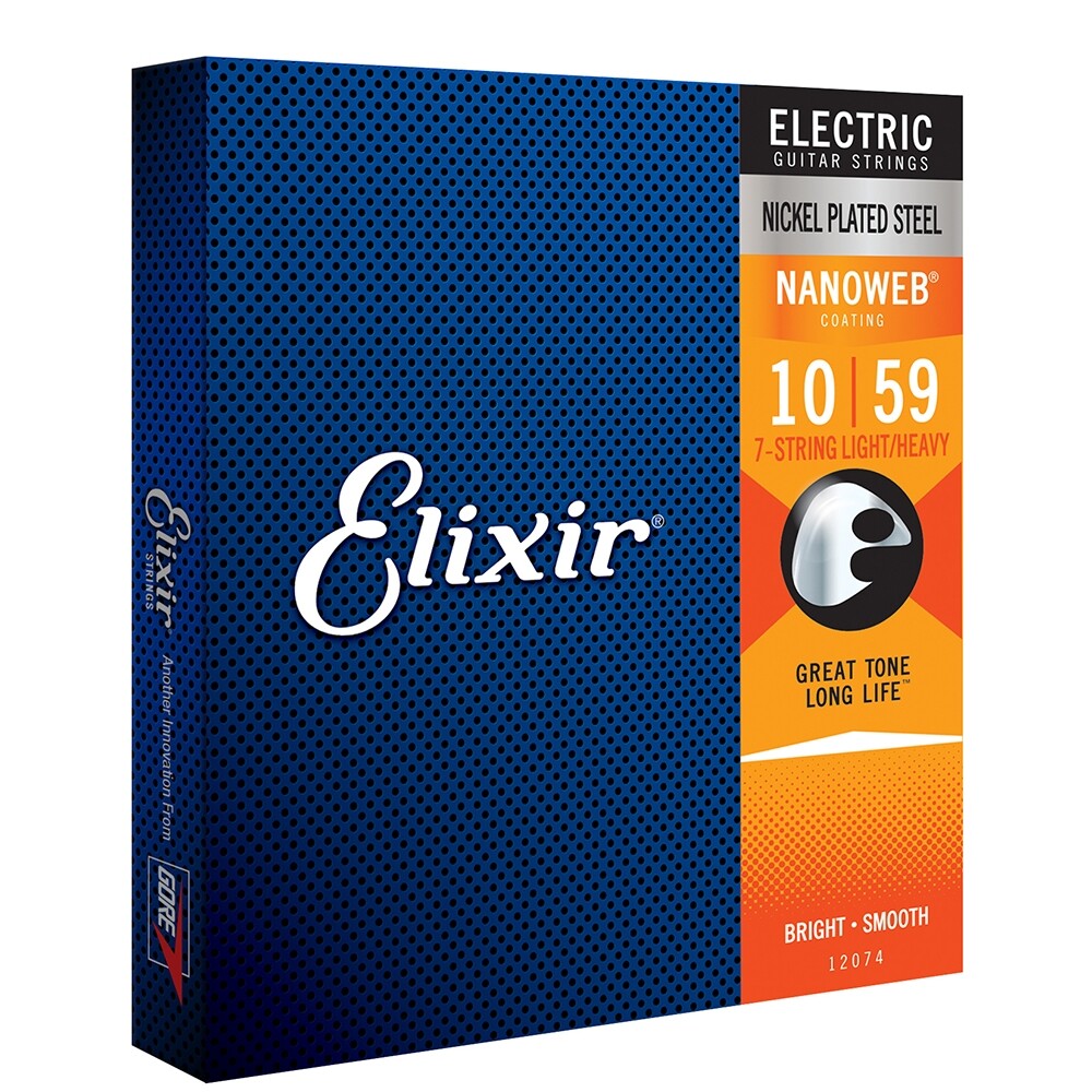 Elixir 12074 Nanoweb Coating Electric Guitar Strings 7-String Light/Heavy 10-59