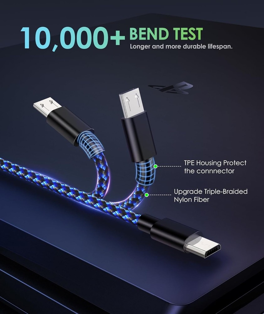 PS4 Controller Charger Charging Cable, 2 Pack 10ft Extra Long Micro USB 2.0 C...