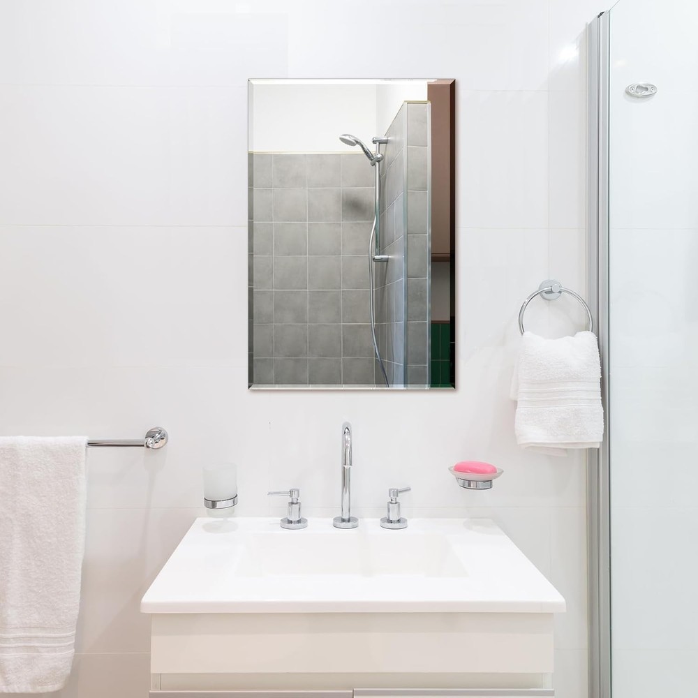 Rectangle Wall Mirror Frameless Bathroom Mirror 16” x 24" Beveled Edge Mirror