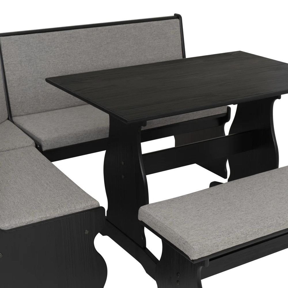 3 pc Gray Black Top Breakfast Nook Dining Set Corner Booth Bench Kitchen Table
