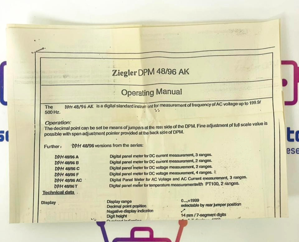 ZIEGLER DPM 48/96 AK Digital Panel Meter