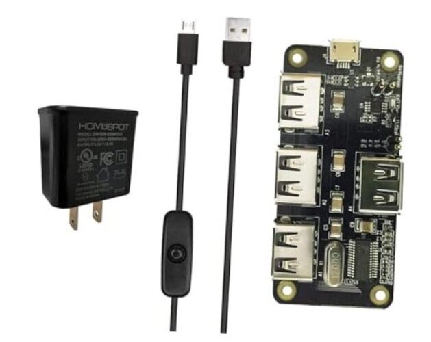 4-Port Stackable USB Hub HAT for Raspberry Pi Zero W V1.3 & Pi Zero W /2W with