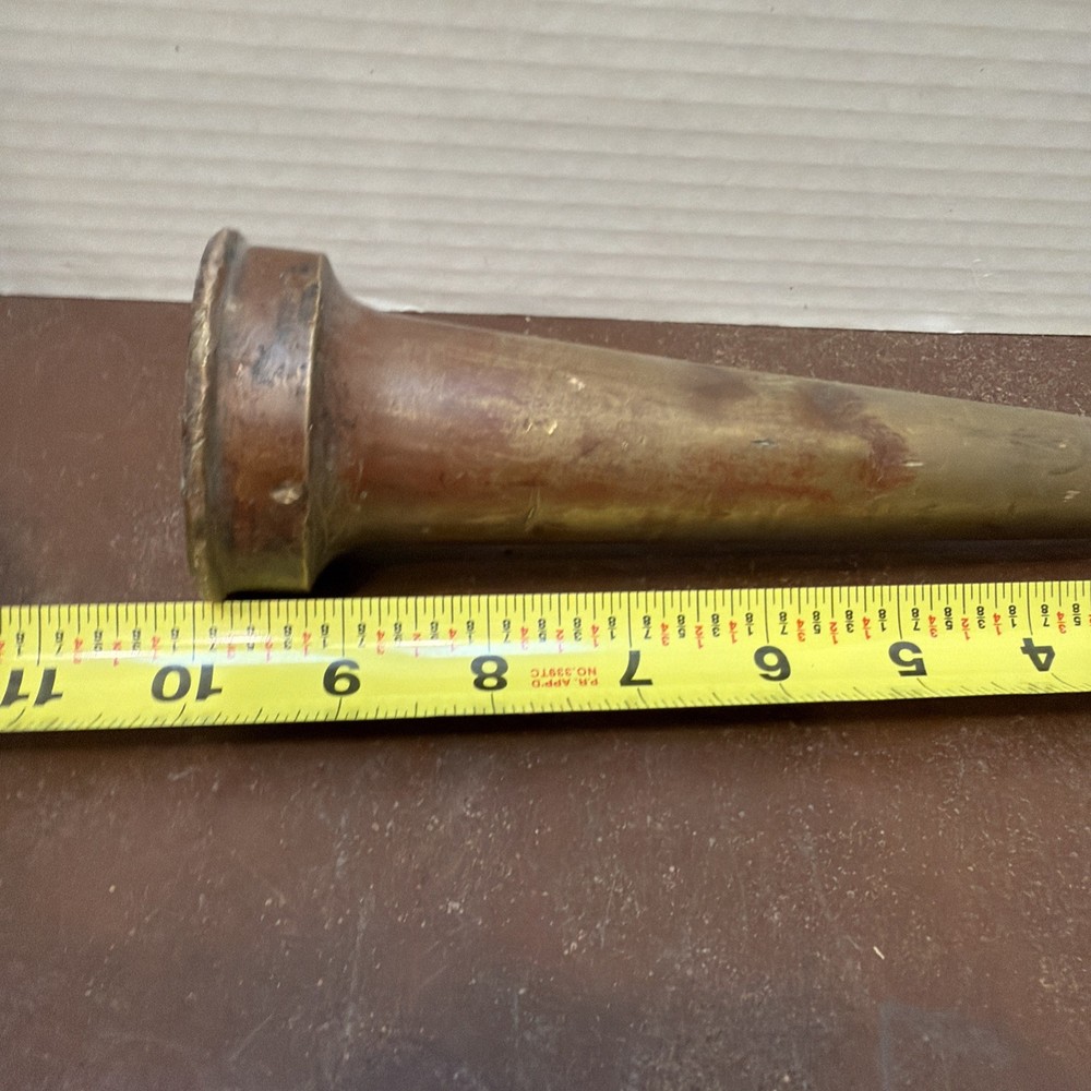Vintage Solid Brass Fire Hose tapered Nozzle 10” with 2 “ threaded end