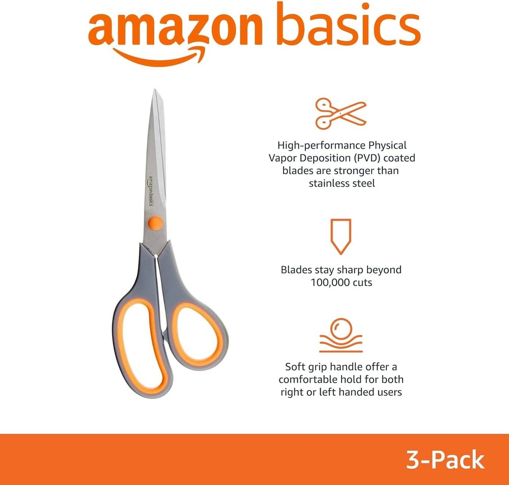 Stainless Steel Scissors 3 Pack Multicolor Office Craft