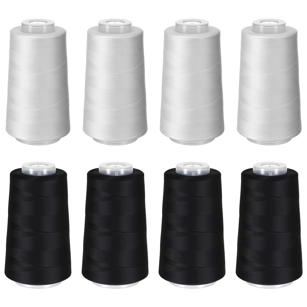 8 PCS Black White Sewing Thread 40S/2 3000 Yard Spool Serger Polyester Cone