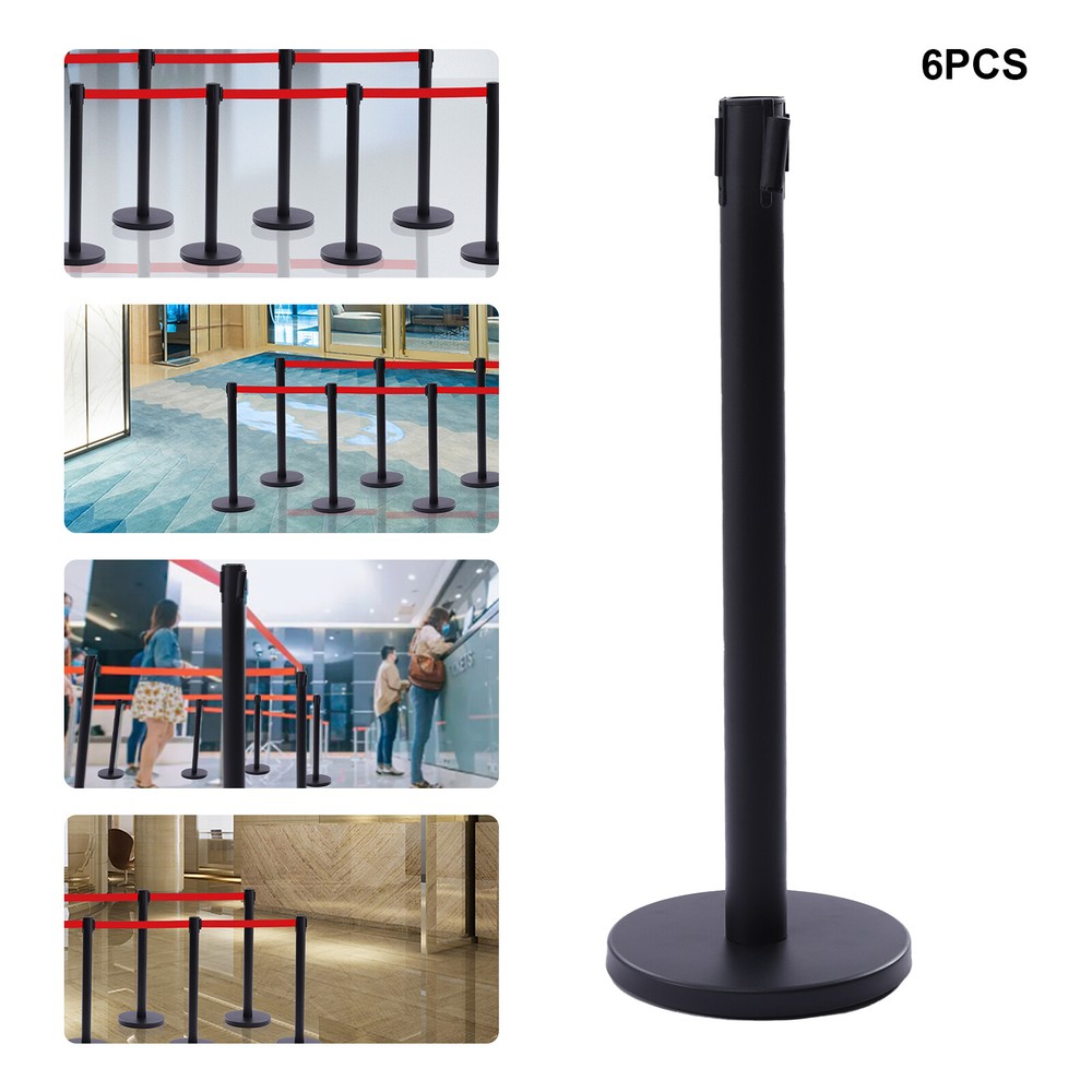 6 Park Crowd Control Barrier Stanchion Set Posts Queue Pole Retractable Belt USA