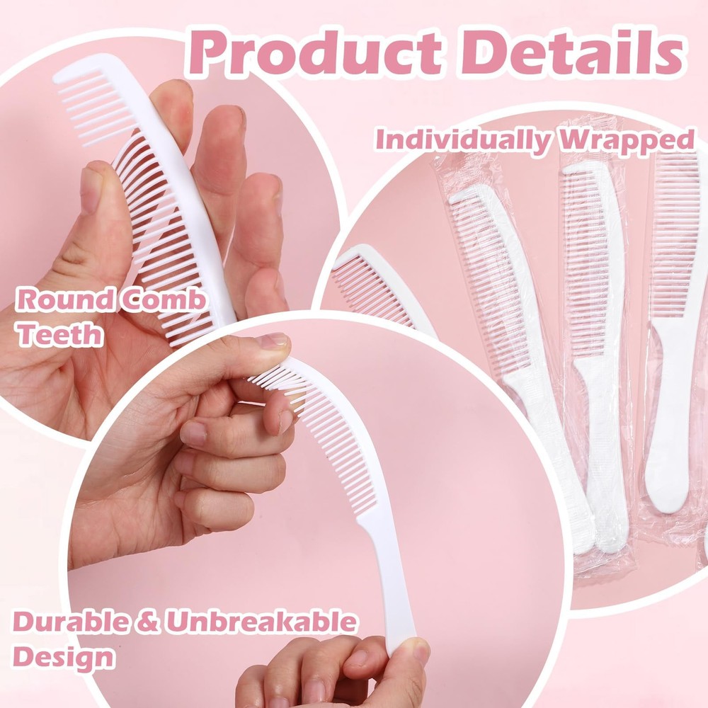 300 Pcs Disposable Combs in Bulk - Individually Wrapped Plastic Unbreakable L...