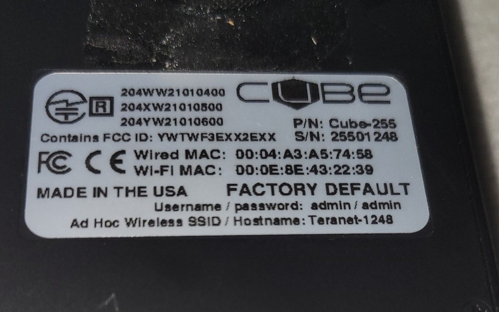 DEFECTIVE Teradek Cube 255 HDMI Encoder with Wi-Fi Only NO CABLES As-Is NON WORK