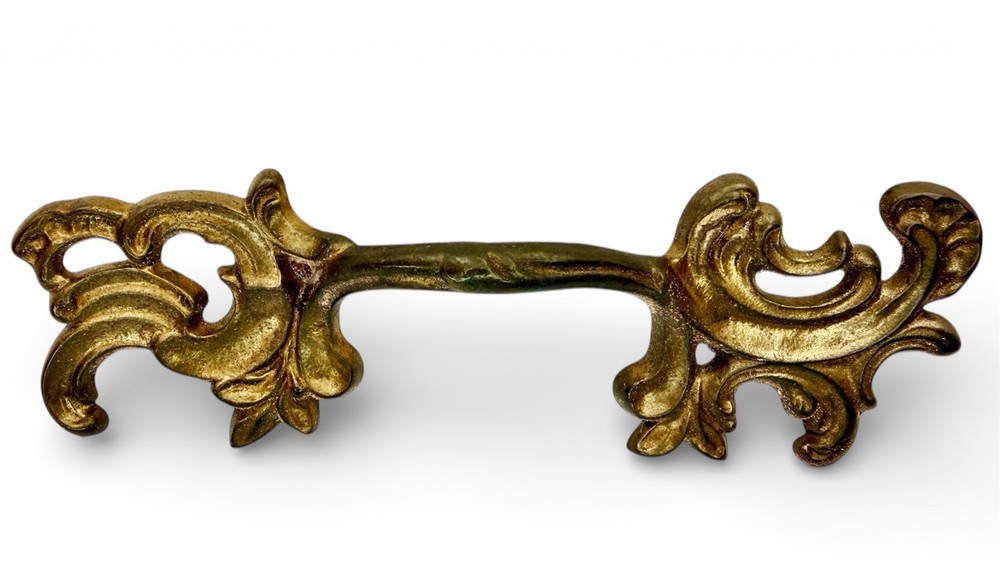 12 Vintage Curved Cabinet Drawer Pull & Escutcheon Hardware Solid Brass