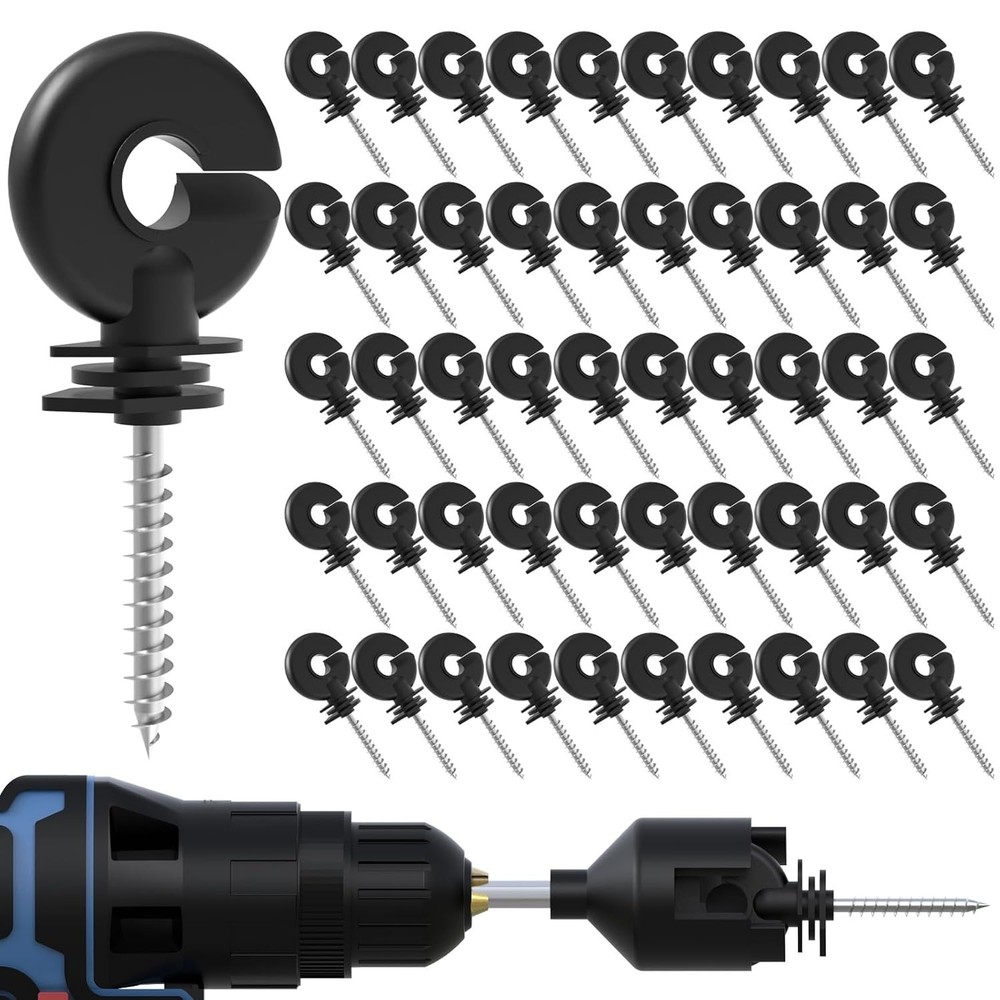 50 Pack Black Electric Fence Insulators + Socket Tool