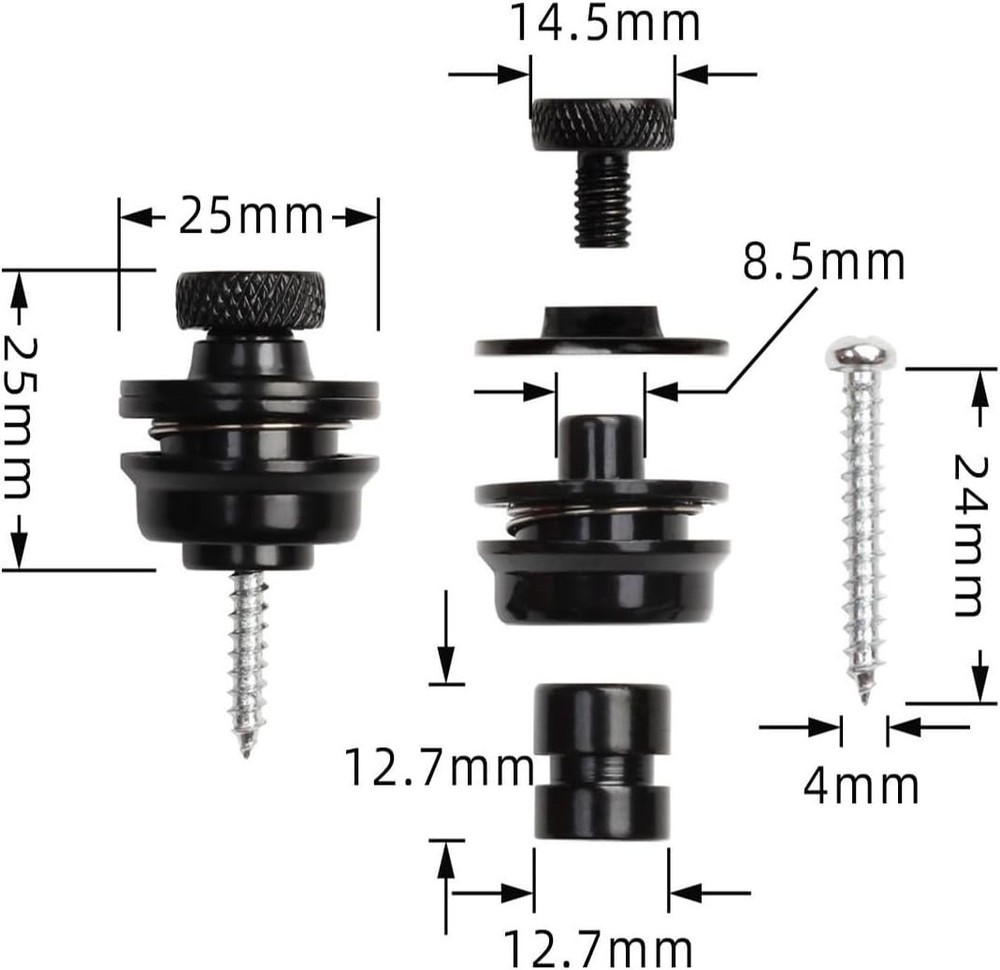 2PCS Black Guitar Strap Locks, Dual Design Strap Retainer System Black Rubber