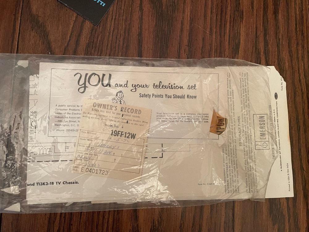 Vintage EMERSON TELEVISON OPERATING INSTRUCTIONS & MORE!