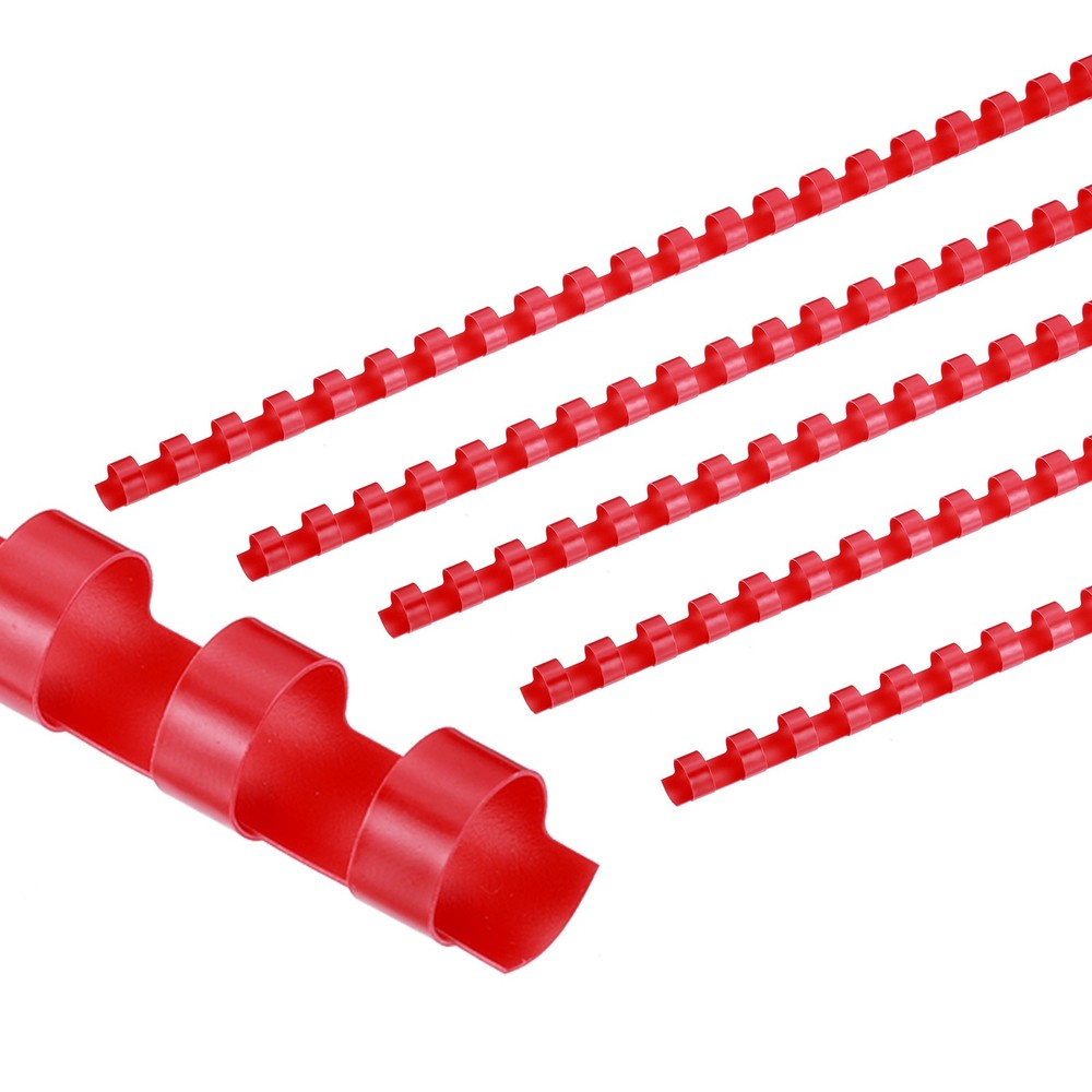 100Pcs 10mm (3/8") Plastic Binding Combs 60 Sheet Capacity 21 Rings, Red